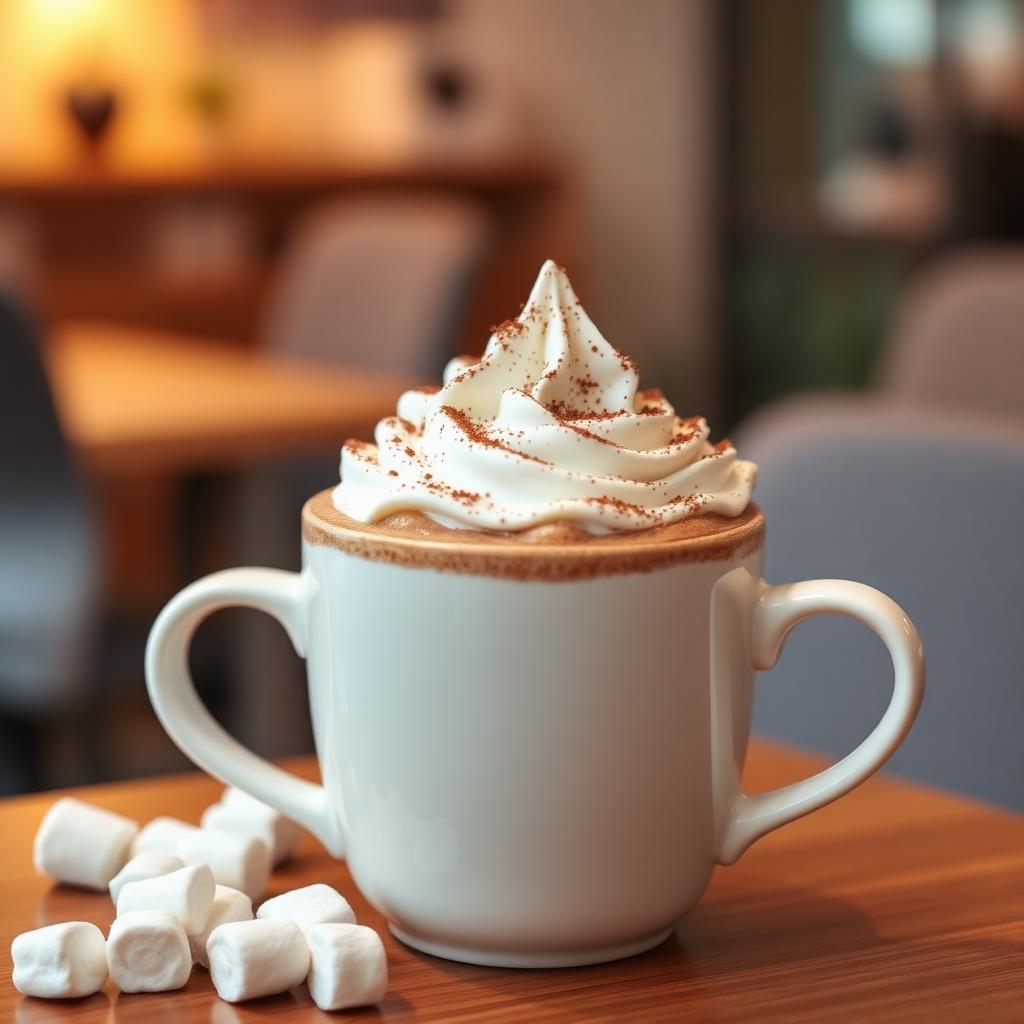 Hot chocolate with whipped cream — office breakroom favorite