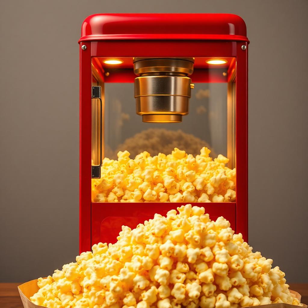 Commercial popcorn machine with fresh-popped popcorn